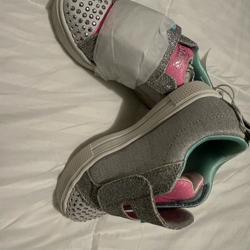 Skechers Kids' Glittery Gray and Pink Sneakers